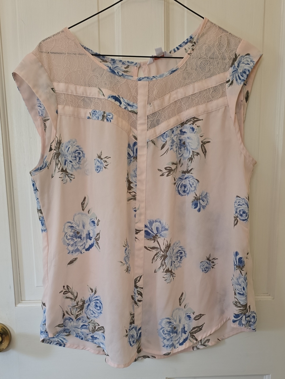 Classic Vintage Candie's Brand Blush Pink Sleeveless Floral Lace Trim Top Size L